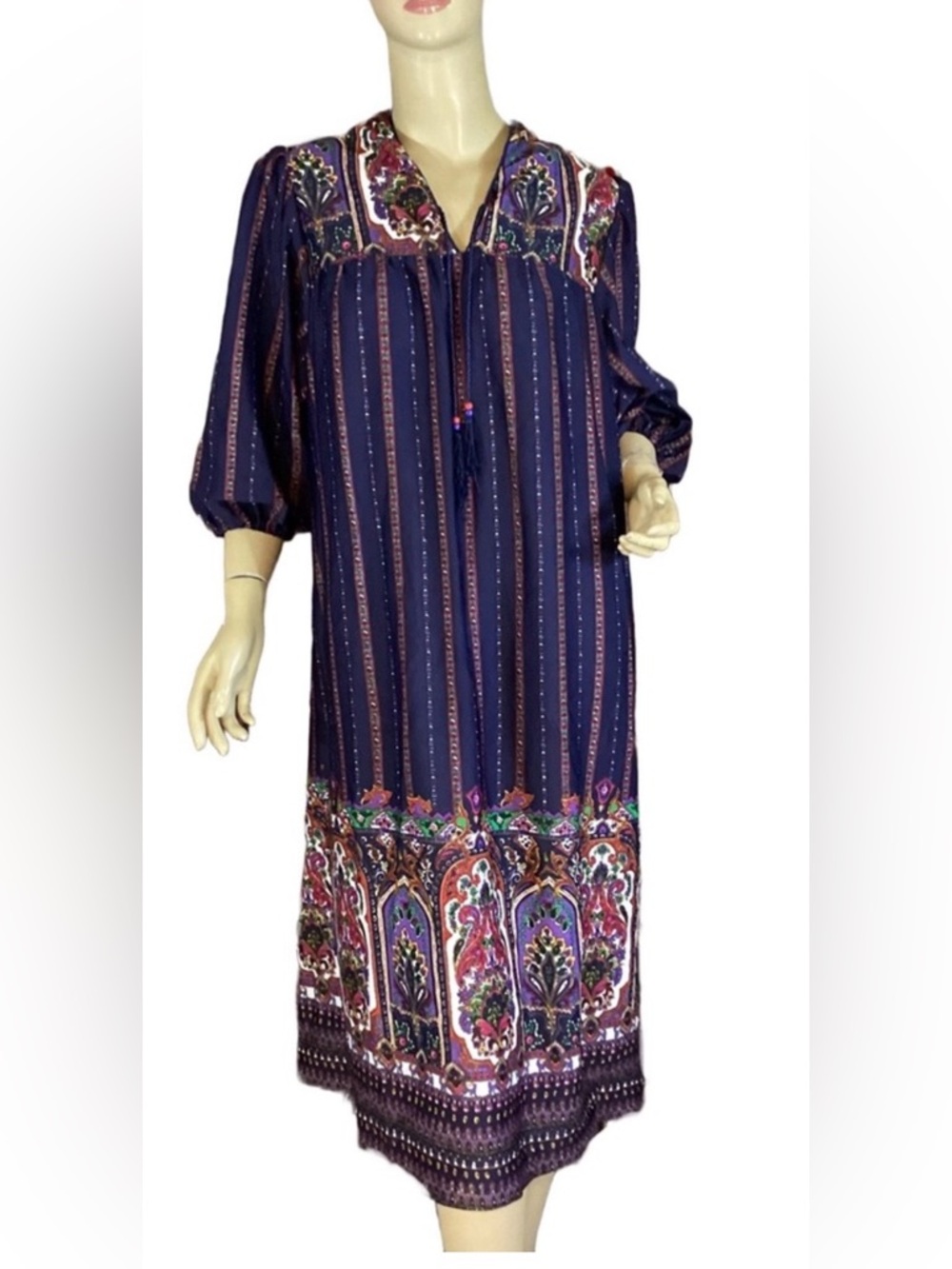 VINTAGE 1980'S SPECIAL THYME BLUE & RED PRINT PEASANT STYLE SHIFT DRESS (18P)